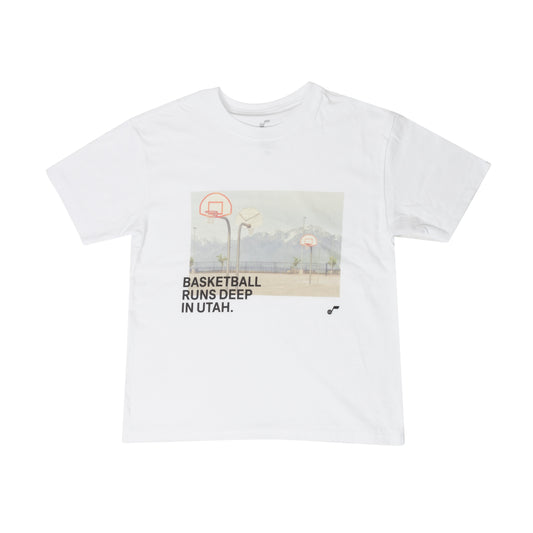 YOUTH - Jr Jazz Basketball Runs Deep Heavyweight T-Shirt - White